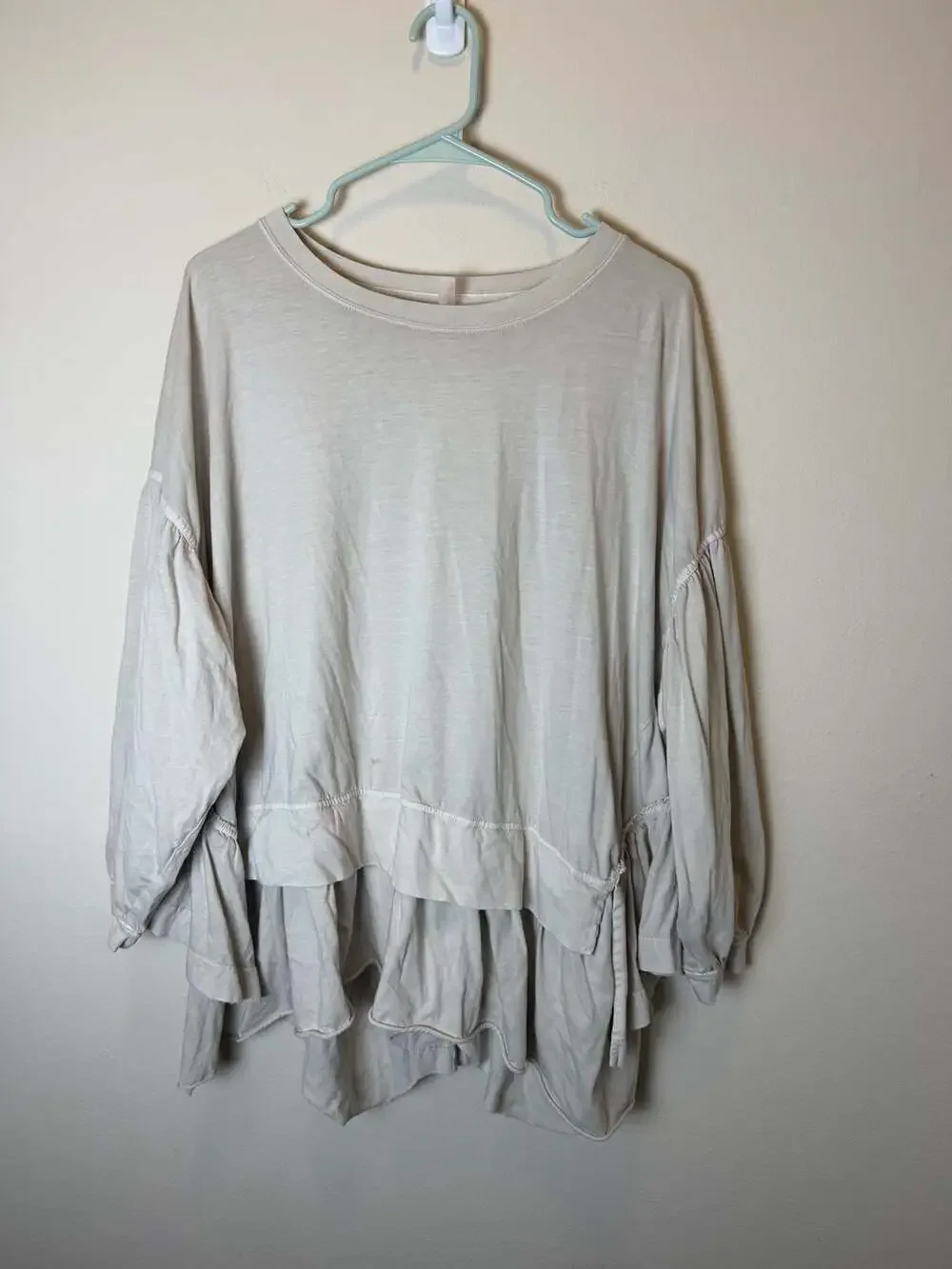 Free People Sweatshirt Size XS Beige Layered Ruffle Asymmetrical Hem